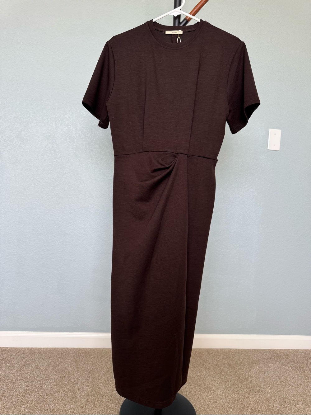Sessun Brera Twist-Waist Midi Dress in Dark Brown